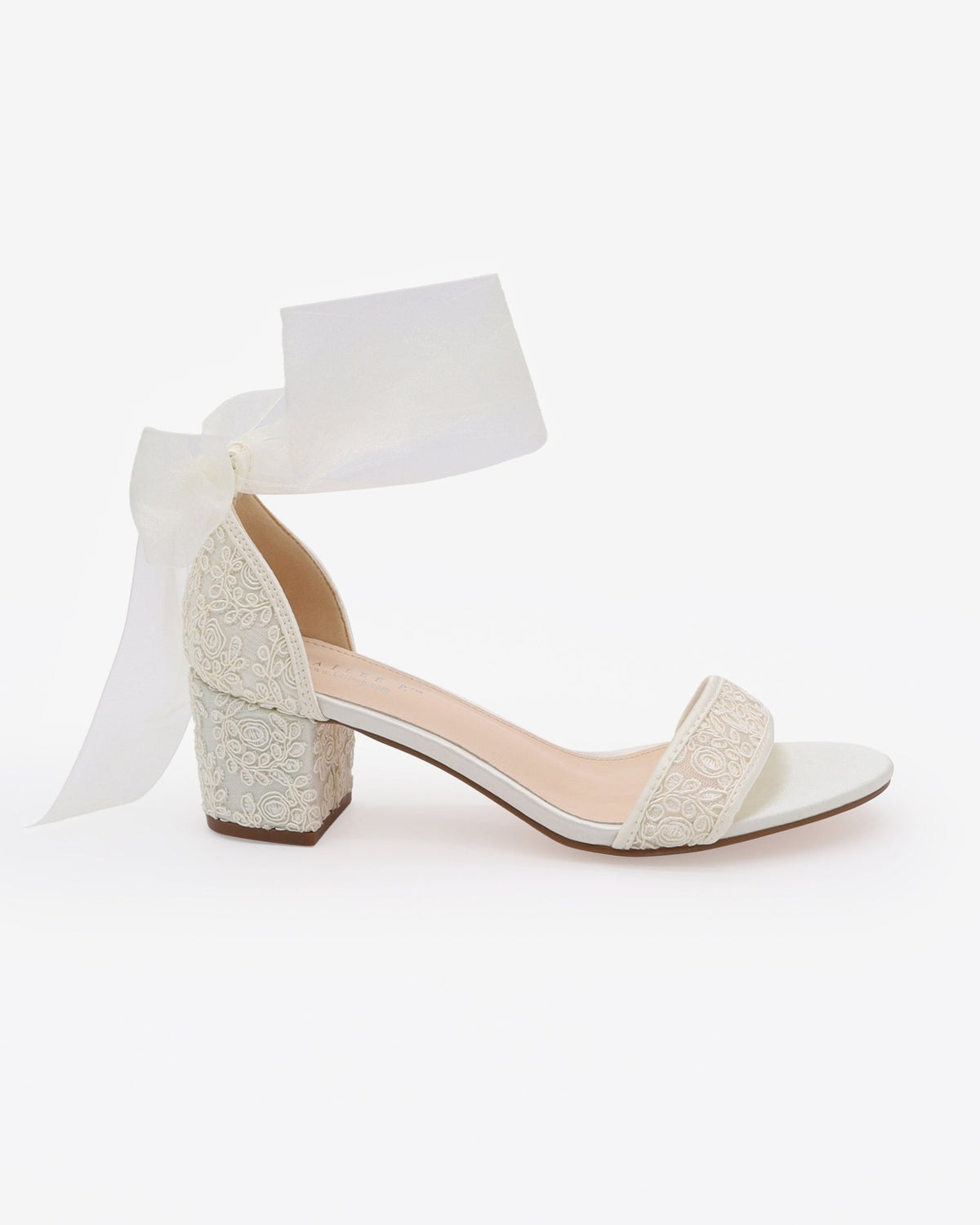 Crochet Lace Block Heel Wedding Sandals with Wrapped Ankle Tie - Luzilly Bridal & Apparel