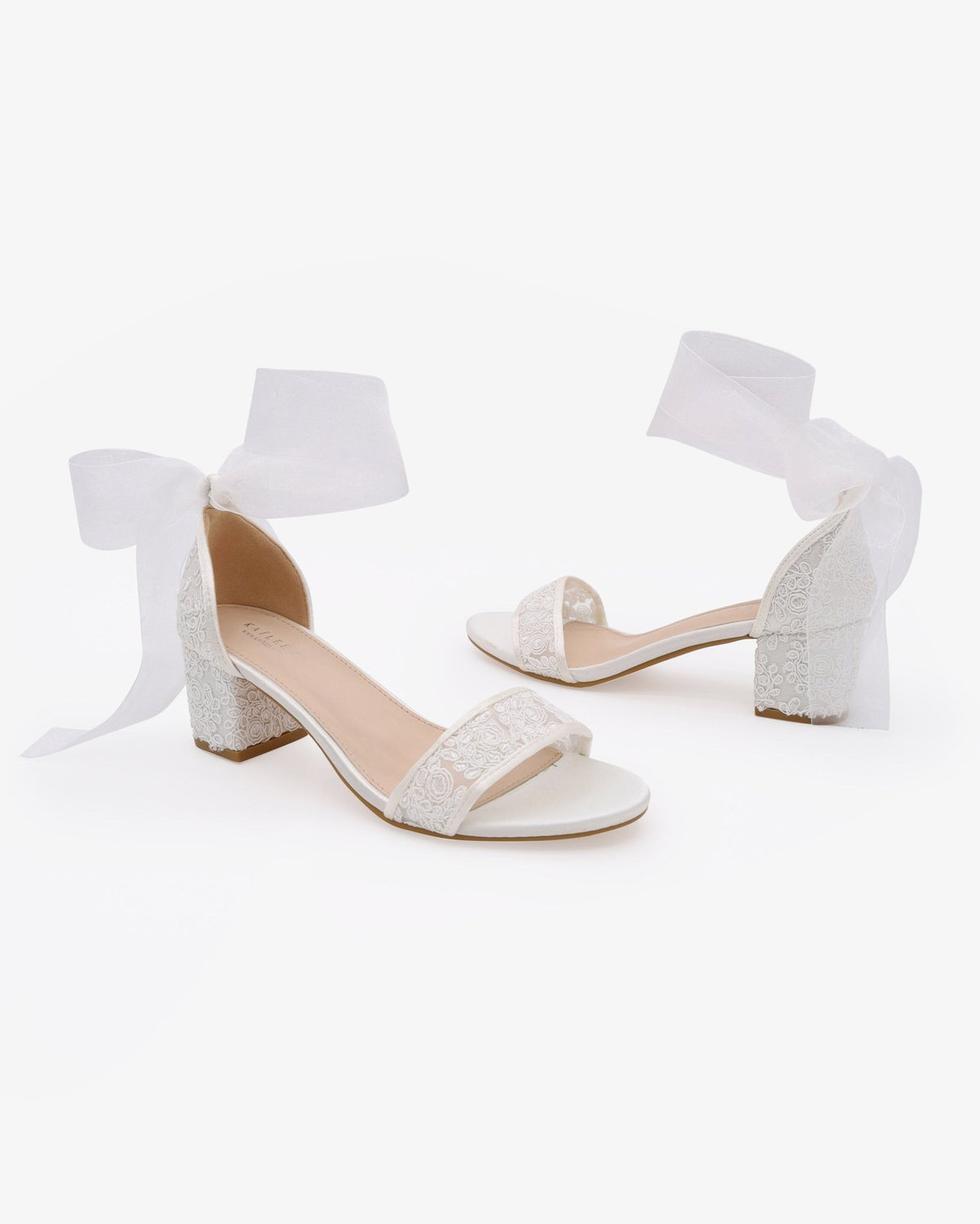 Crochet Lace Block Heel Wedding Sandals with Wrapped Ankle Tie - Luzilly Bridal & Apparel