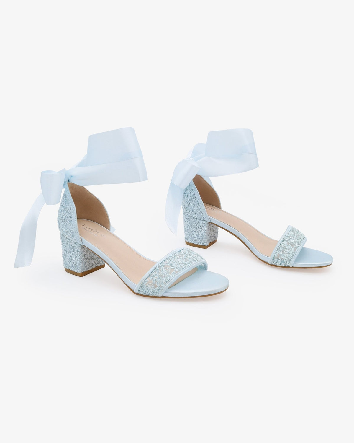 Crochet Lace Block Heel Wedding Sandals with Wrapped Ankle Tie - Luzilly Bridal & Apparel