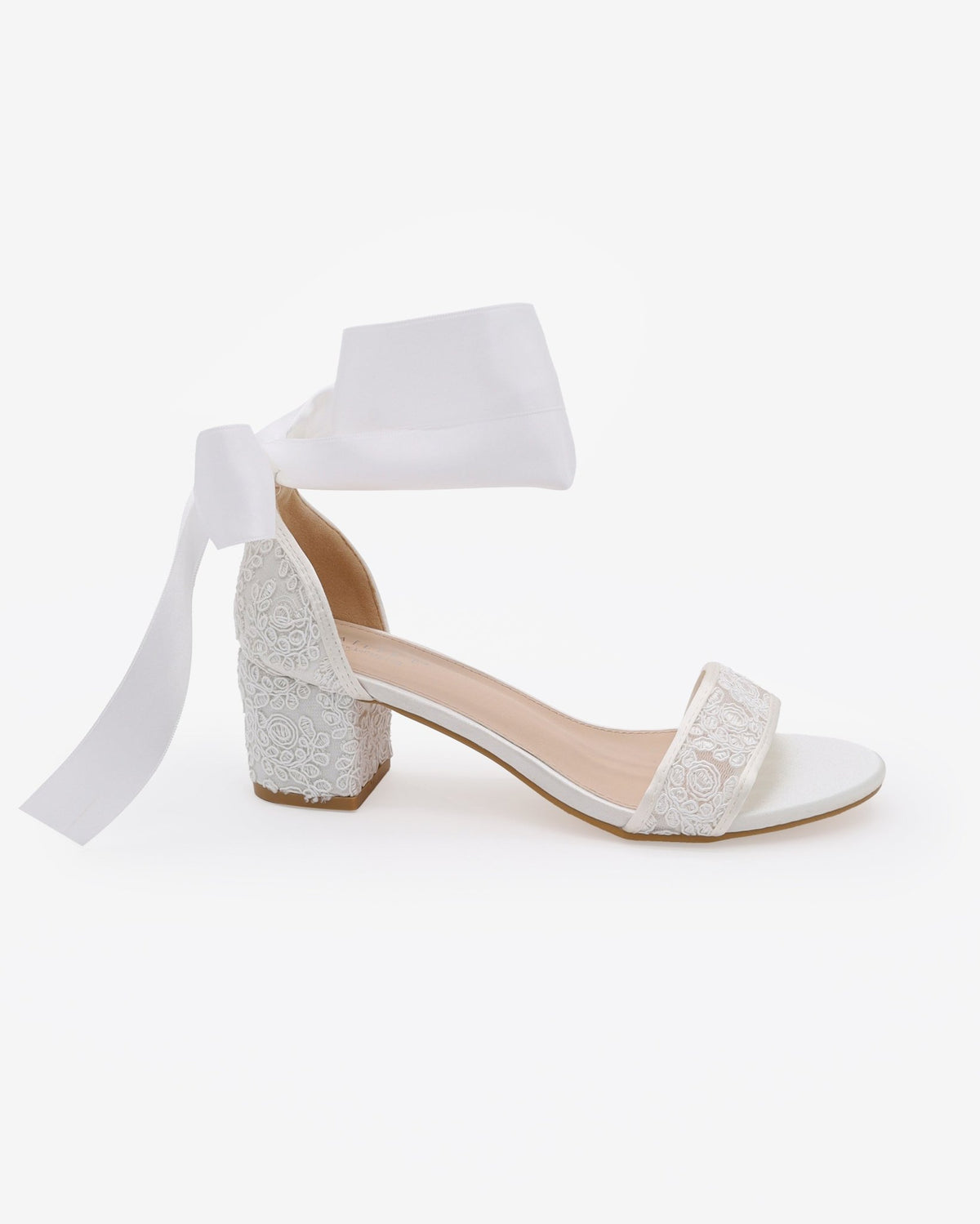 Crochet Lace Block Heel Wedding Sandals with Wrapped Ankle Tie - Luzilly Bridal & Apparel