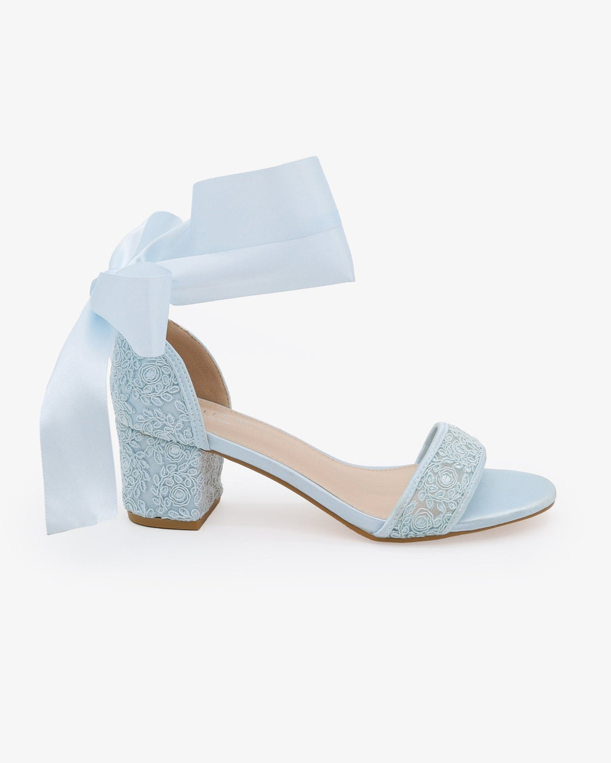 Crochet Lace Block Heel Wedding Sandals with Wrapped Ankle Tie - Luzilly Bridal & Apparel