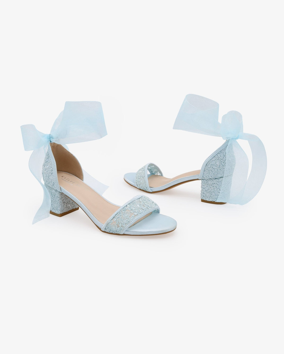 Crochet Lace Block Heel Wedding Sandals with Wrapped Ankle Tie - Luzilly Bridal & Apparel