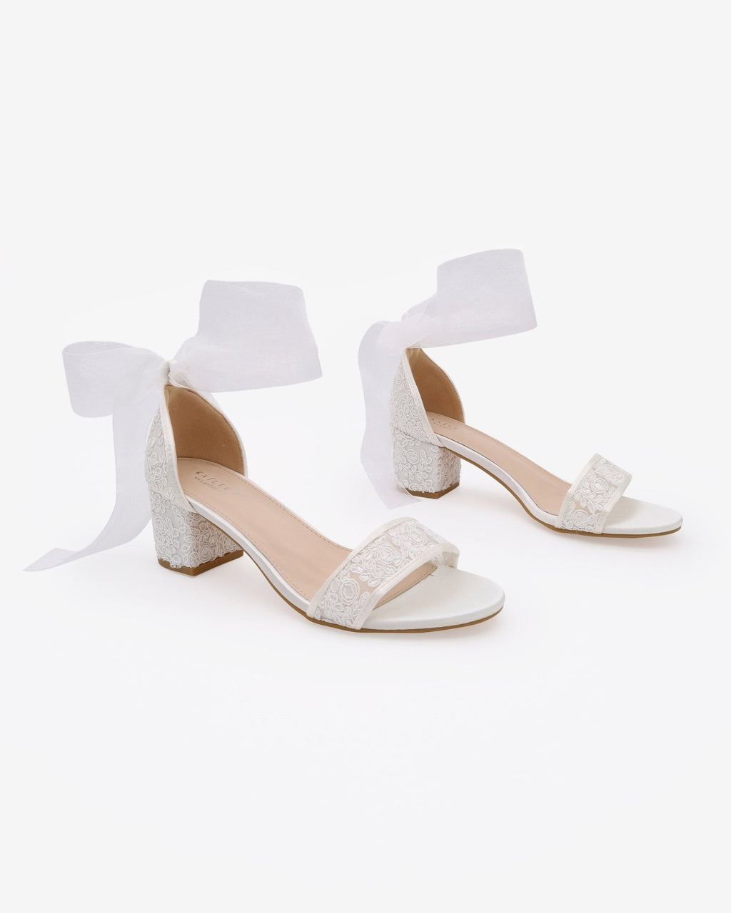 Crochet Lace Block Heel Wedding Sandals with Wrapped Ankle Tie - Luzilly Bridal & Apparel