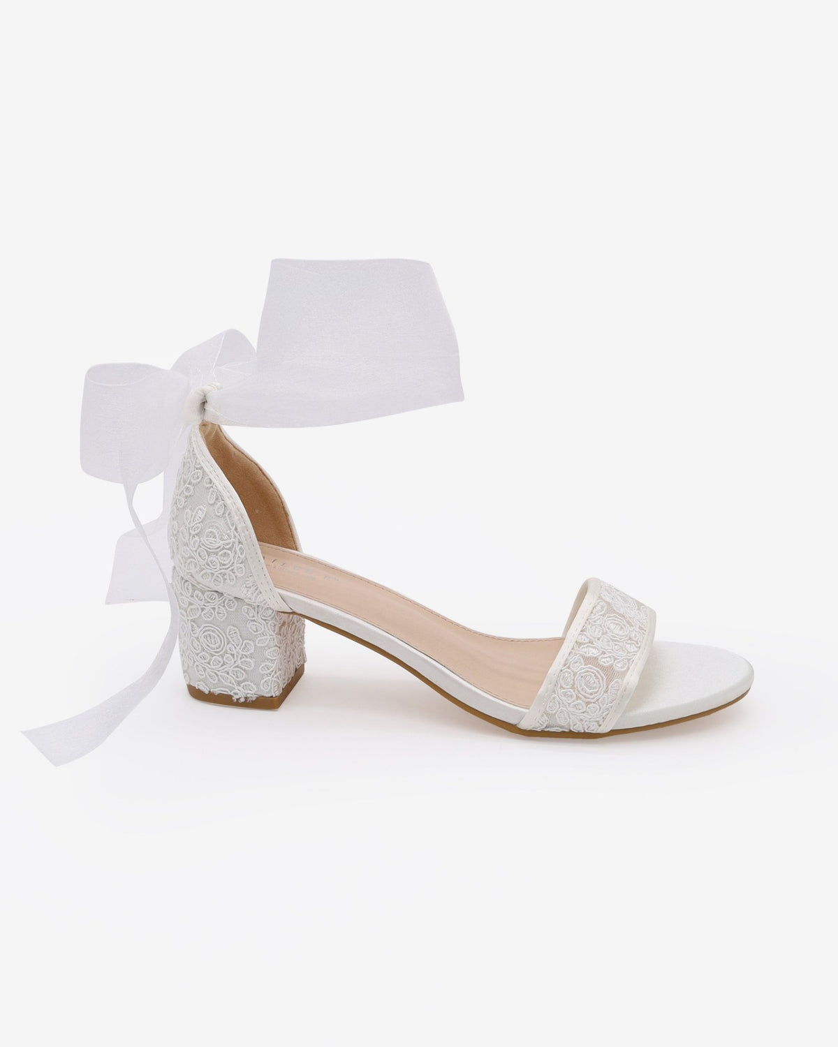 Crochet Lace Block Heel Wedding Sandals with Wrapped Ankle Tie - Luzilly Bridal & Apparel