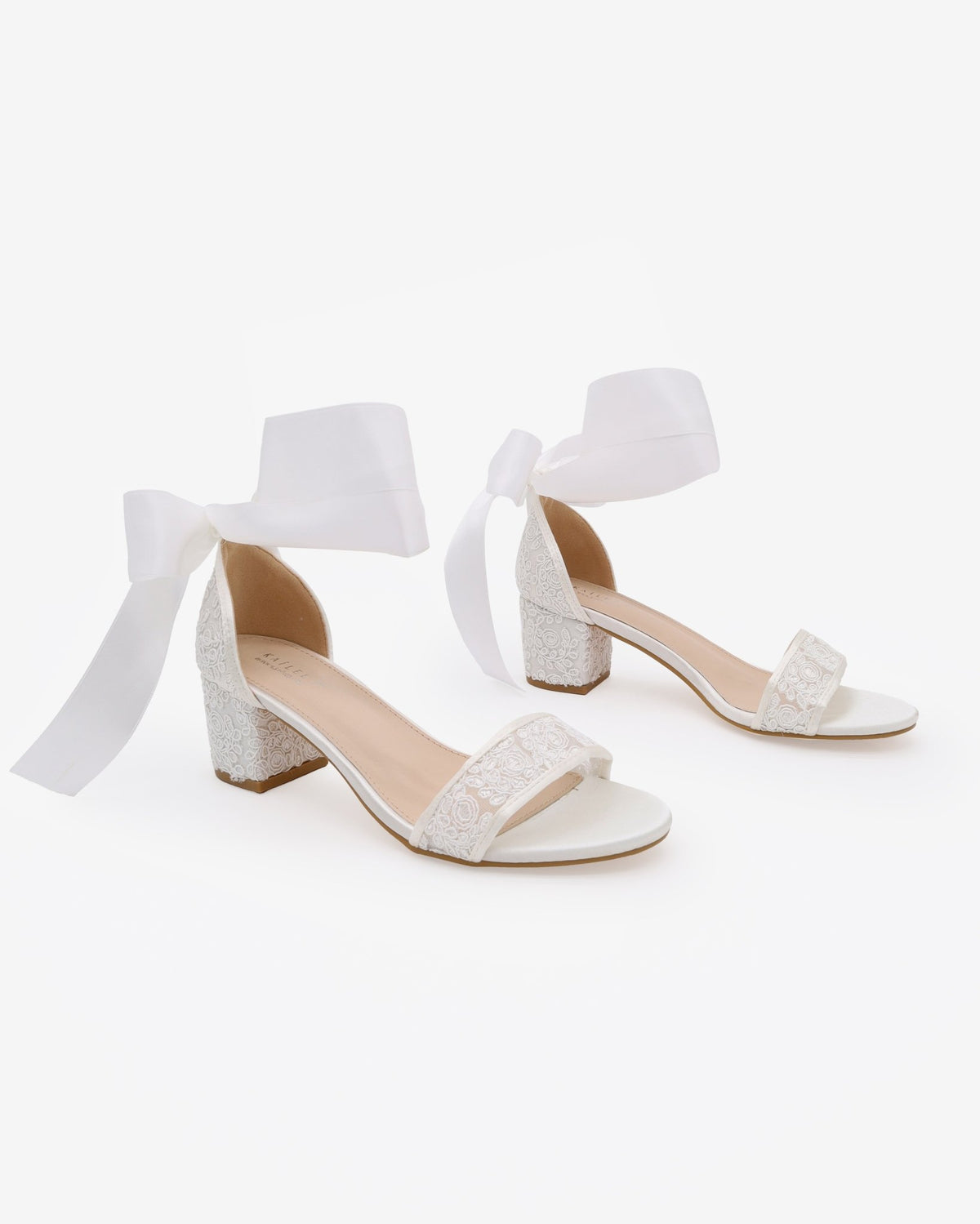 Crochet Lace Block Heel Wedding Sandals with Wrapped Ankle Tie - Luzilly Bridal & Apparel