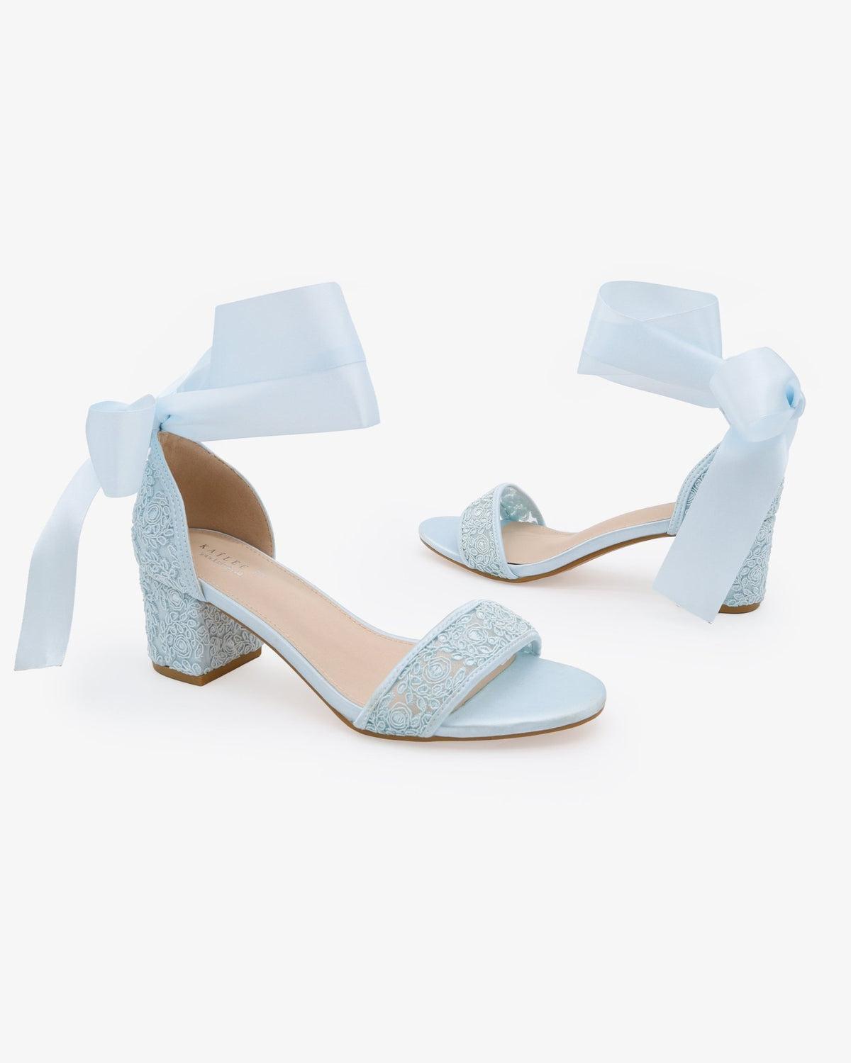 Crochet Lace Block Heel Wedding Sandals with Wrapped Ankle Tie - Luzilly Bridal & Apparel