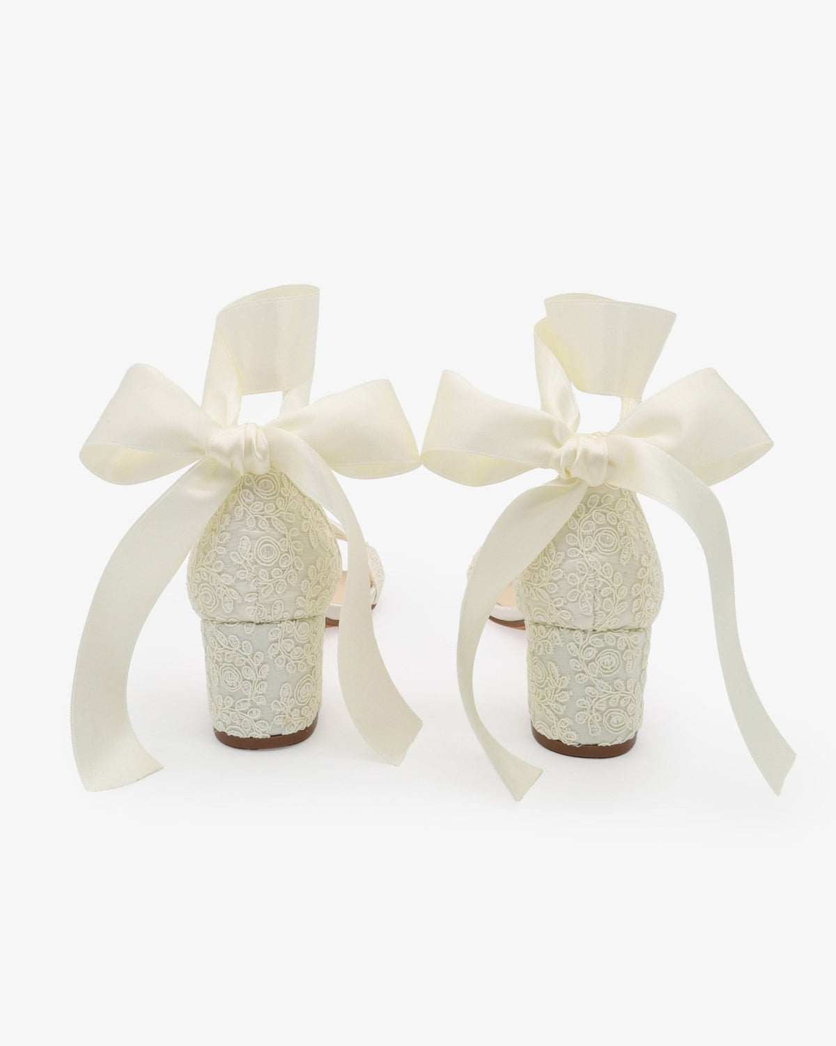 Crochet Lace Block Heel Wedding Sandals with Wrapped Ankle Tie - Luzilly Bridal & Apparel