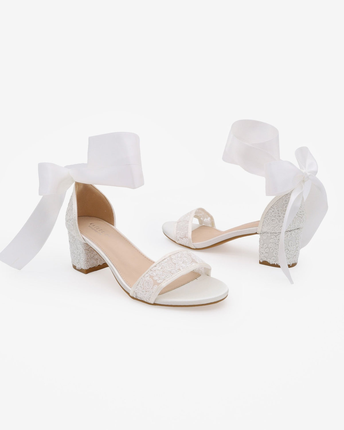Crochet Lace Block Heel Wedding Sandals with Wrapped Ankle Tie - Luzilly Bridal & Apparel