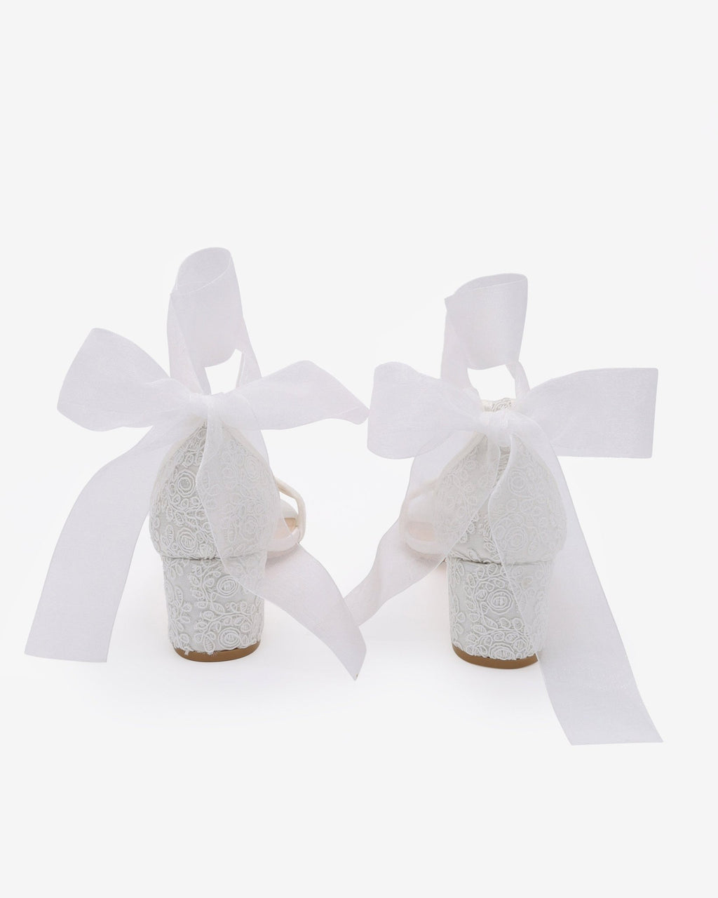 Crochet Lace Block Heel Wedding Sandals with Wrapped Ankle Tie - Luzilly Bridal & Apparel