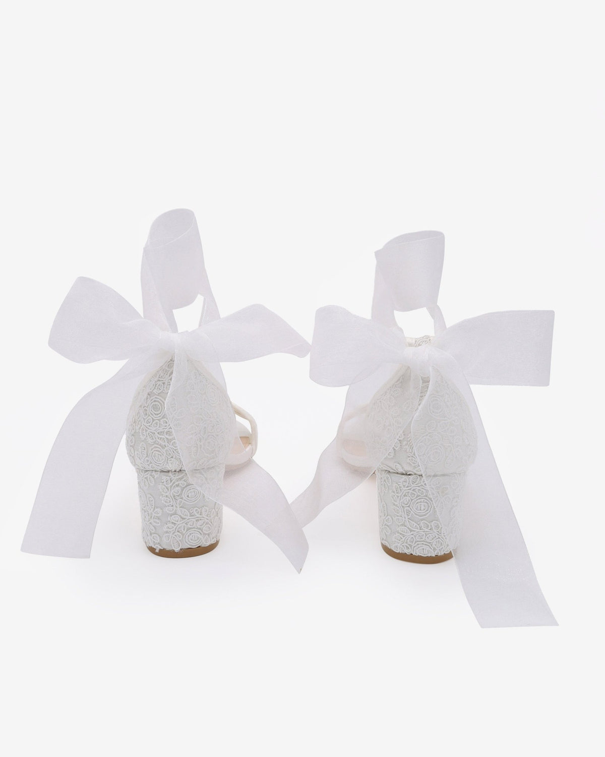 Crochet Lace Block Heel Wedding Sandals with Wrapped Ankle Tie - Luzilly Bridal & Apparel