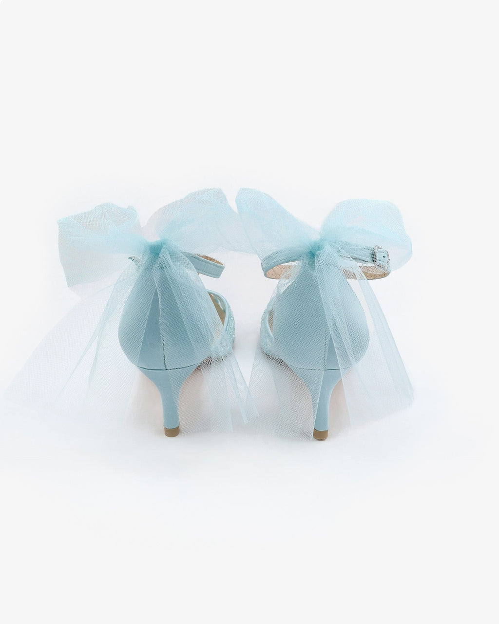 Crochet Lace Pointy Toe Wedding Kitten Low Heel with Tulle Back Bow - Luzilly Bridal & Apparel