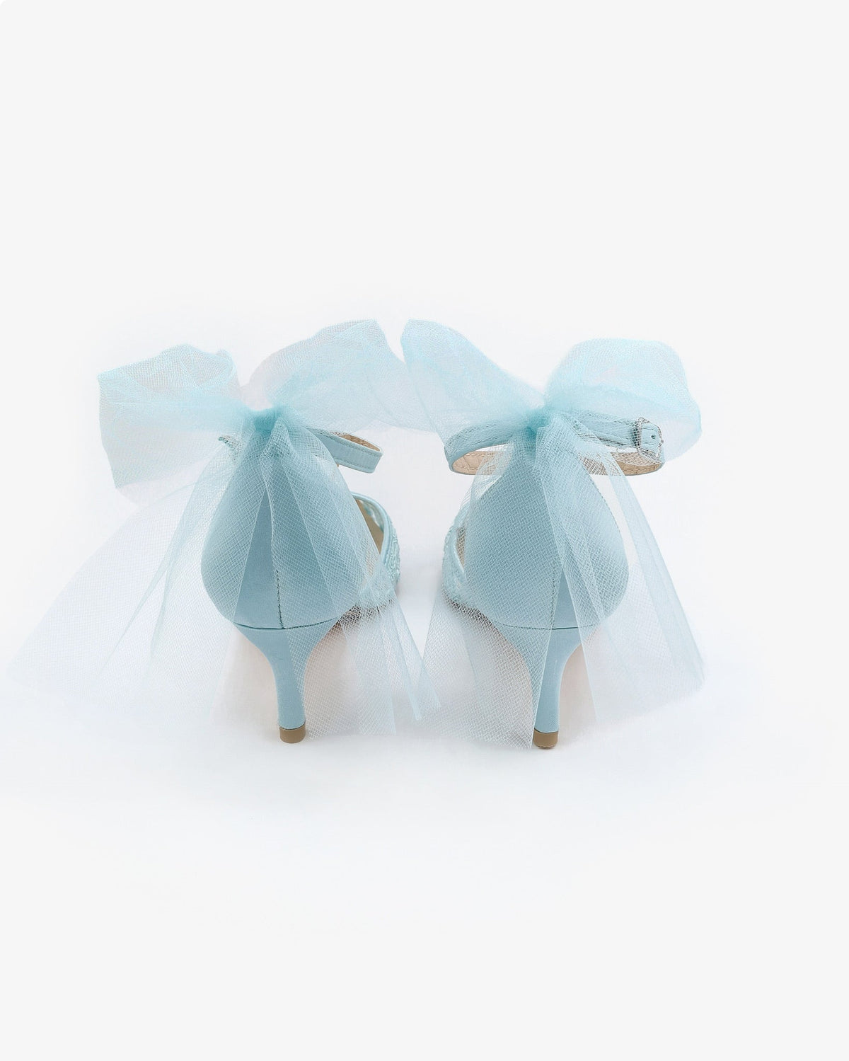 Crochet Lace Pointy Toe Wedding Kitten Low Heel with Tulle Back Bow - Luzilly Bridal & Apparel