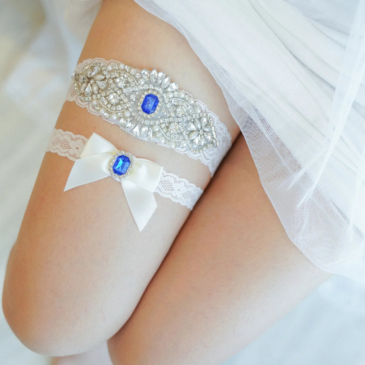 Crystal and Pearl Bridal Garter Set in Silver and Gold - Luzilly Bridal & Apparel