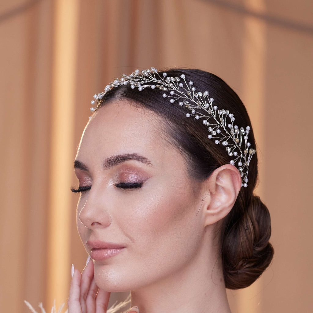 Crystal and Pearl Bridal Hairvine - Luzilly Bridal & Apparel