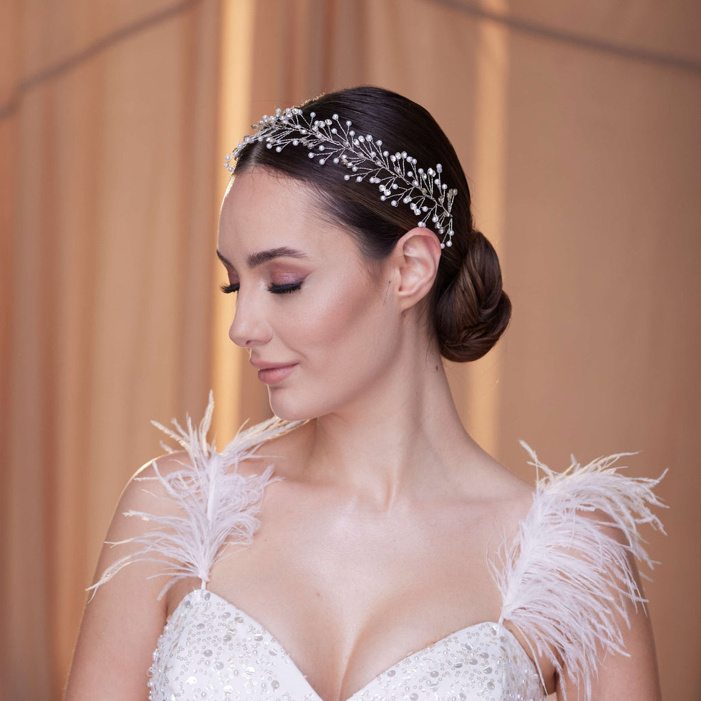 Crystal and Pearl Bridal Hairvine - Luzilly Bridal & Apparel