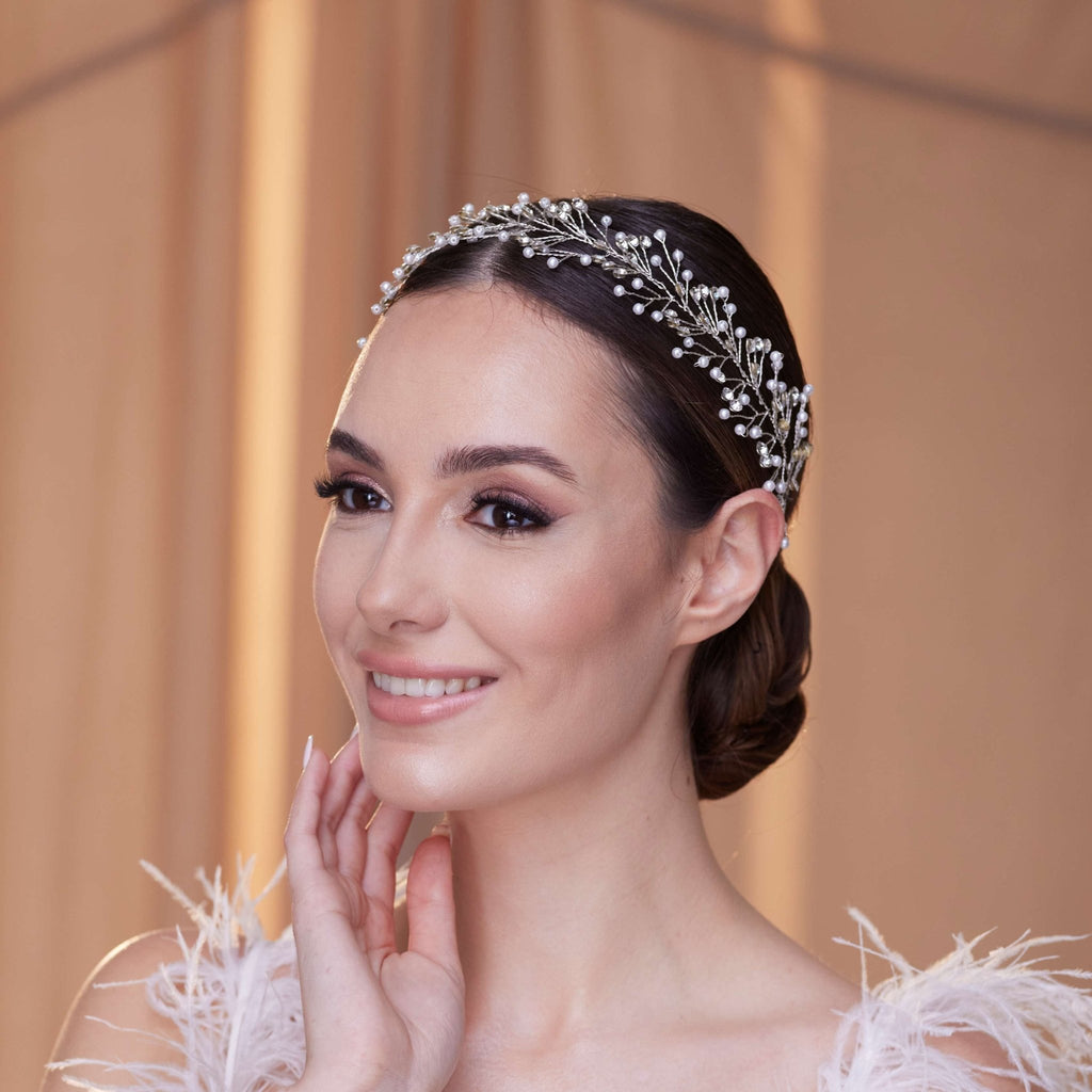 Crystal and Pearl Bridal Hairvine - Luzilly Bridal & Apparel