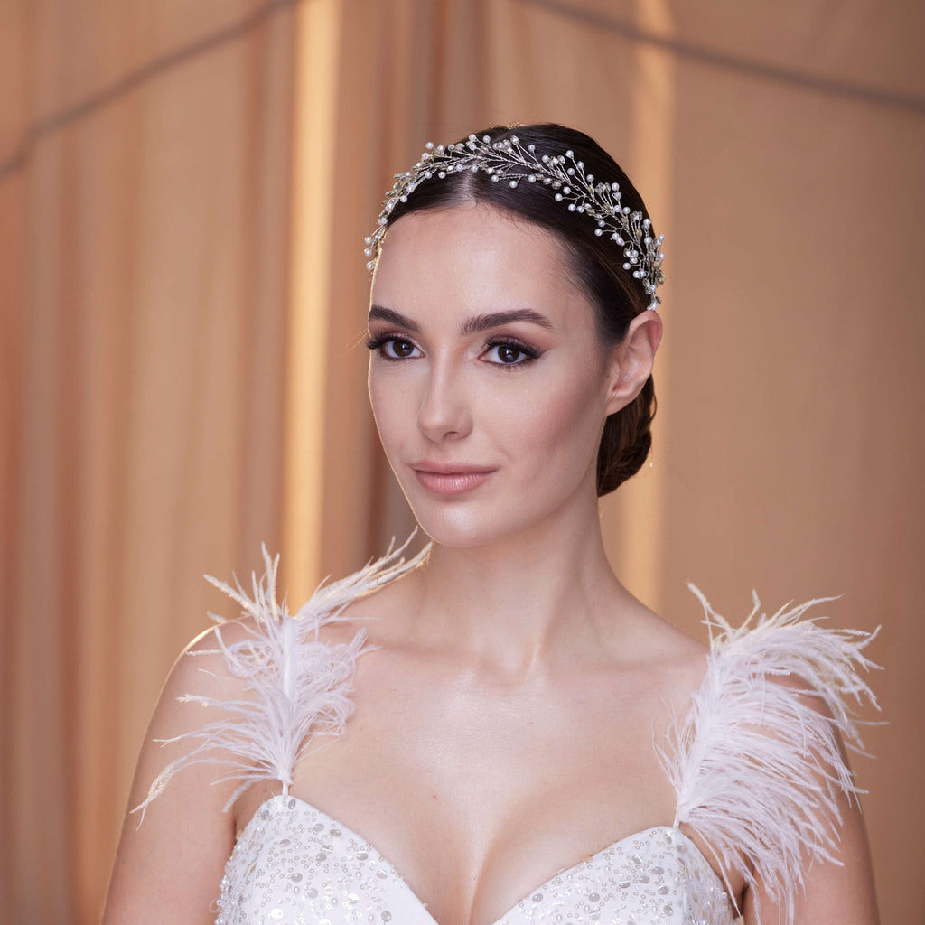 Crystal and Pearl Bridal Hairvine - Luzilly Bridal & Apparel