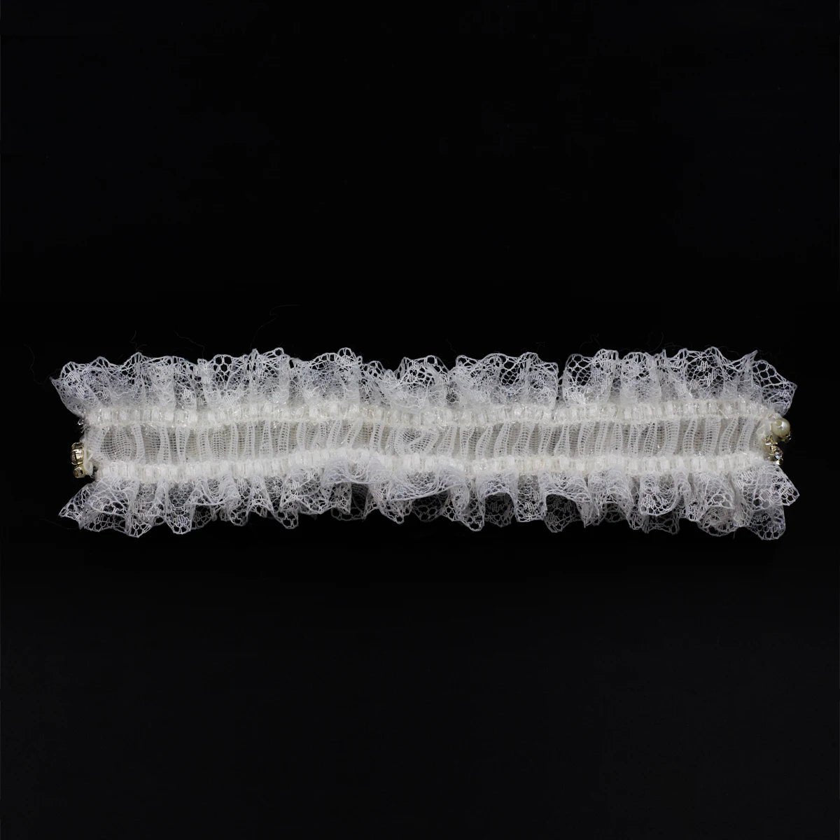 Crystal and Pearl Ruffled Lace Bridal Garter - Luzilly Bridal & Apparel