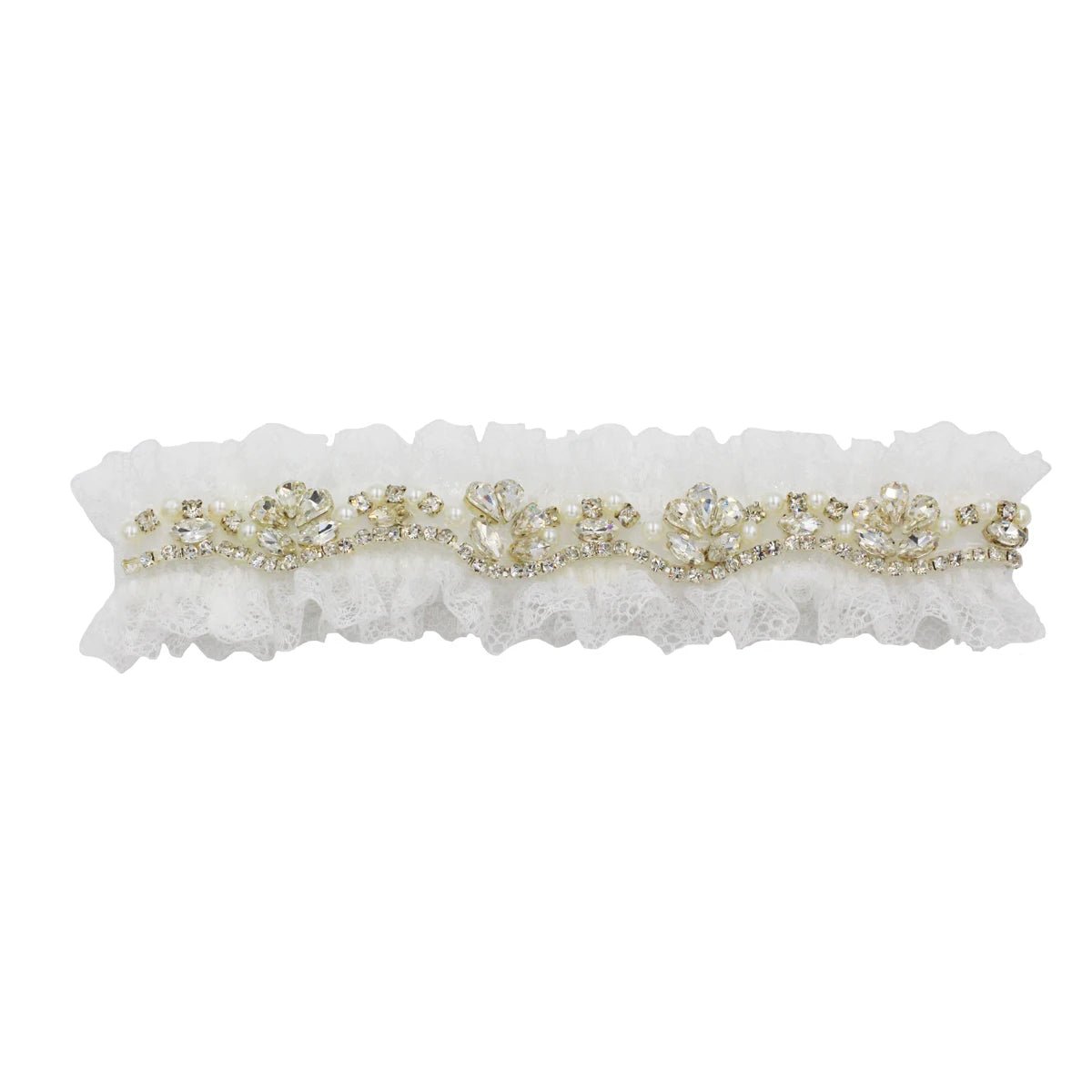 Crystal and Pearl Ruffled Lace Bridal Garter - Luzilly Bridal & Apparel