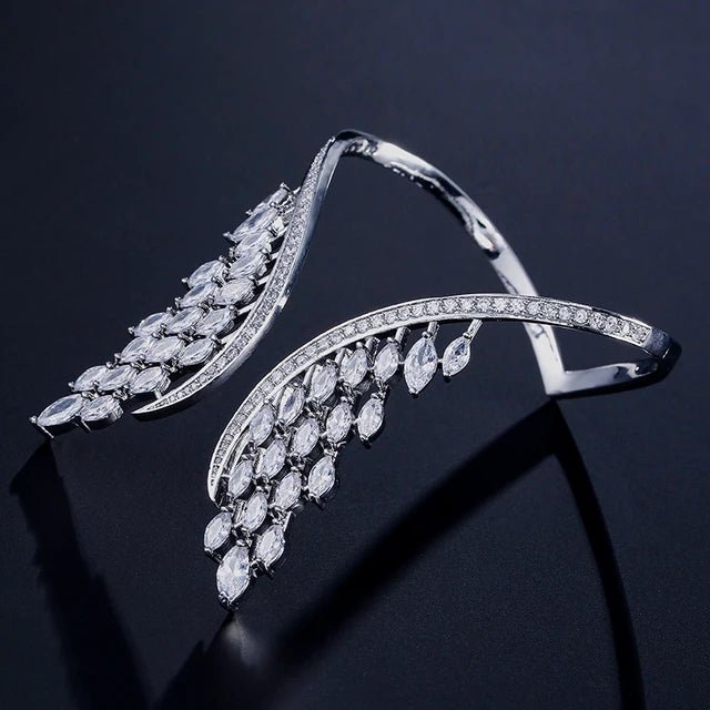 Crystal Angel Wing Open Cuff Bracelet for Women Fashion Feather Shape Adjustable Bracelets Bridal Wedding Jewelry New - Luzilly Bridal & Apparel