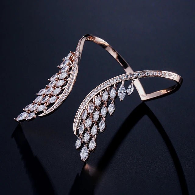 Crystal Angel Wing Open Cuff Bracelet for Women Fashion Feather Shape Adjustable Bracelets Bridal Wedding Jewelry New - Luzilly Bridal & Apparel