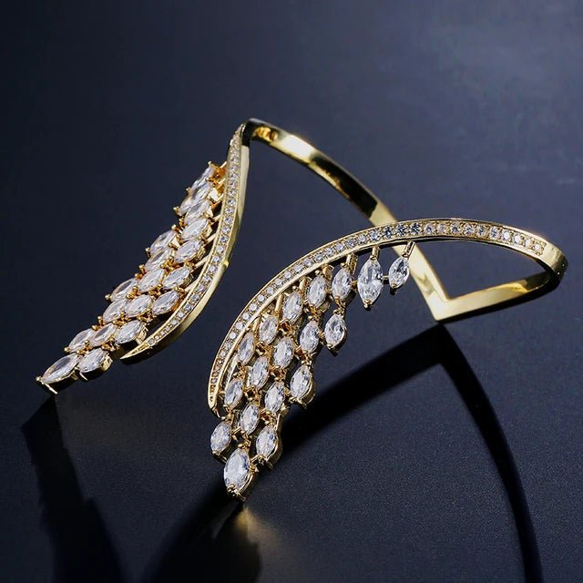 Crystal Angel Wing Open Cuff Bracelet for Women Fashion Feather Shape Adjustable Bracelets Bridal Wedding Jewelry New - Luzilly Bridal & Apparel
