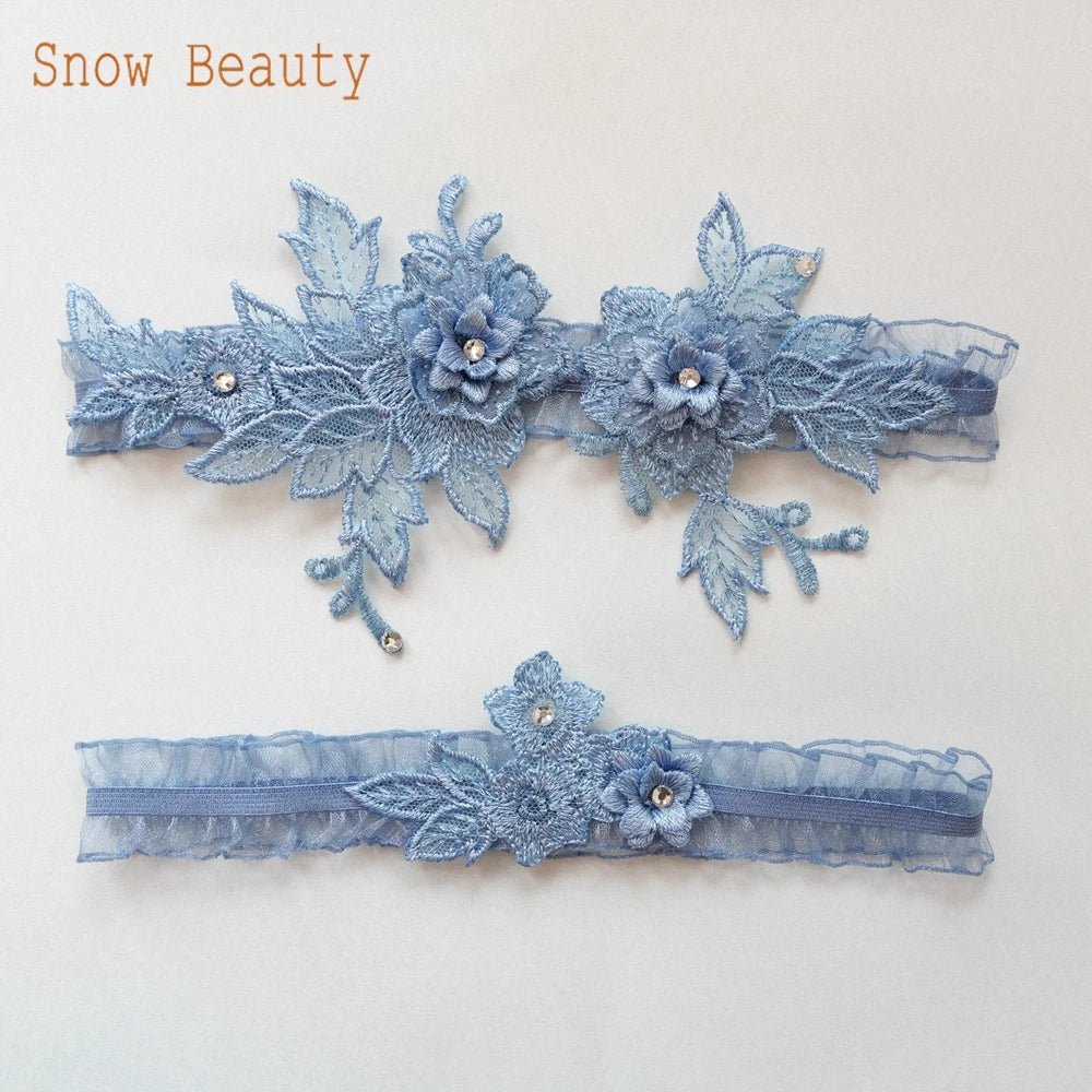Crystal Appliqué and Embroidery Bridal Garter Set - Luzilly Bridal & Apparel