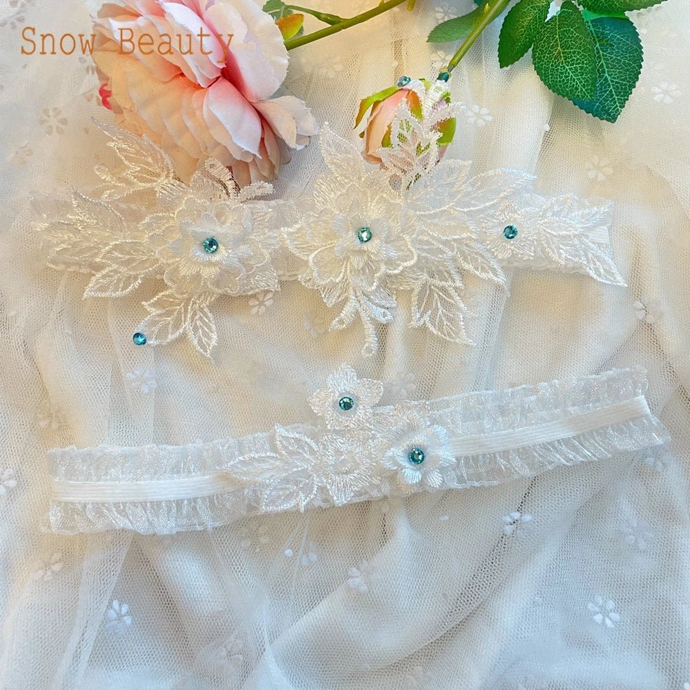 Crystal Appliqué and Embroidery Bridal Garter Set - Luzilly Bridal & Apparel