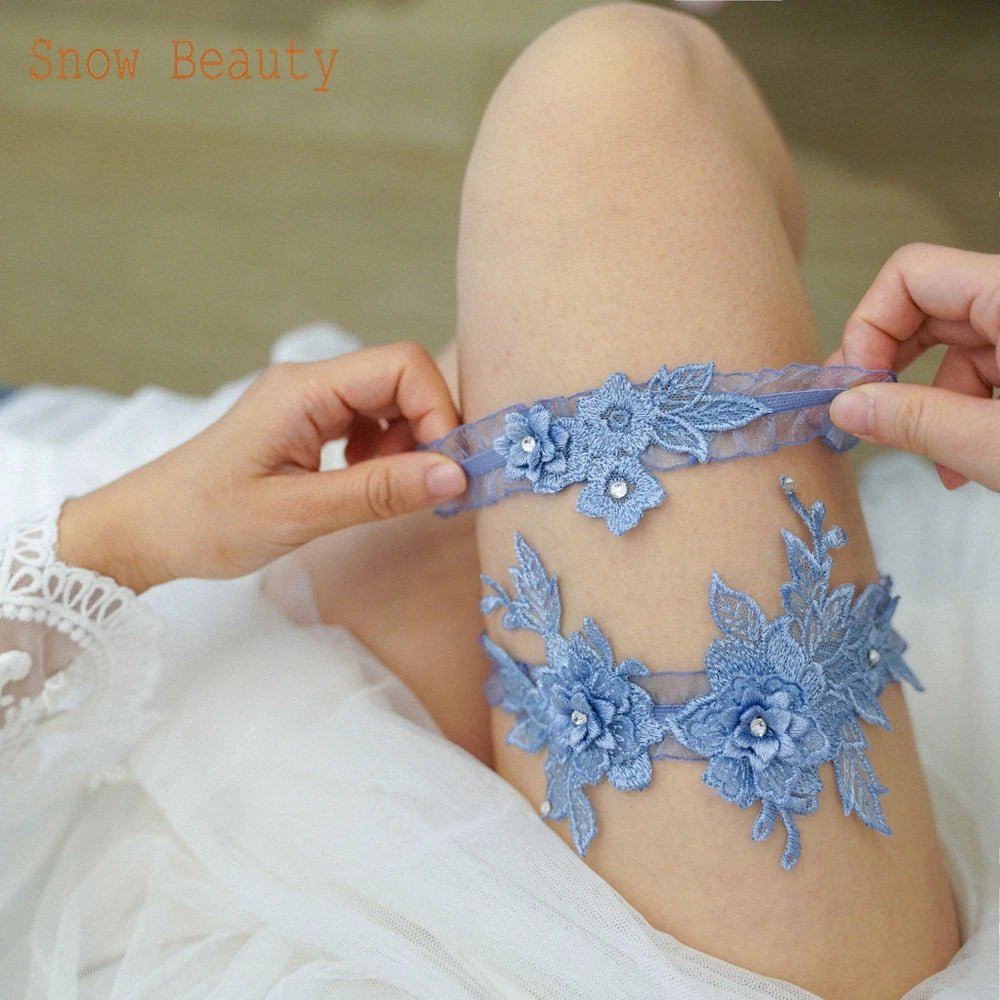 Crystal Appliqué and Embroidery Bridal Garter Set - Luzilly Bridal & Apparel