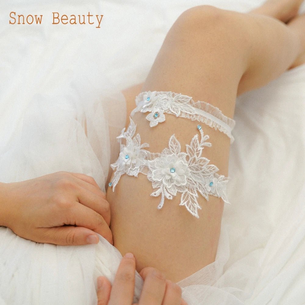 Crystal Appliqué and Embroidery Bridal Garter Set - Luzilly Bridal & Apparel