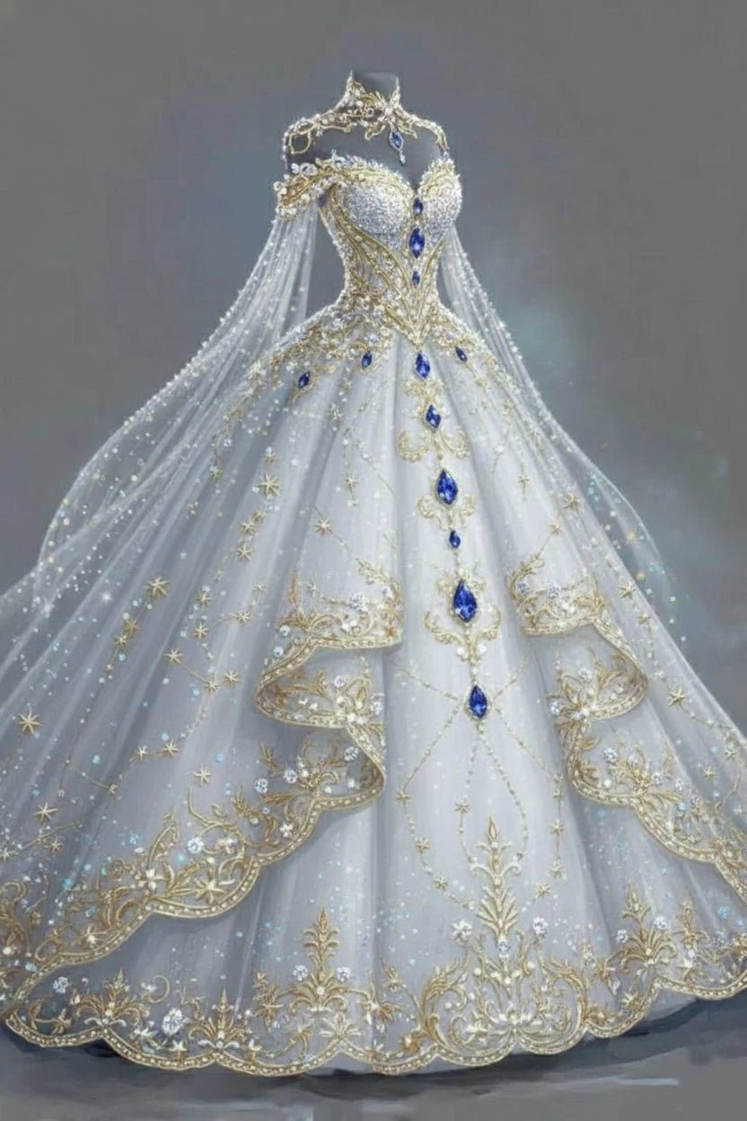 Crystal Applique Beaded A-Line Wedding Dress - Luzilly Bridal & Apparel