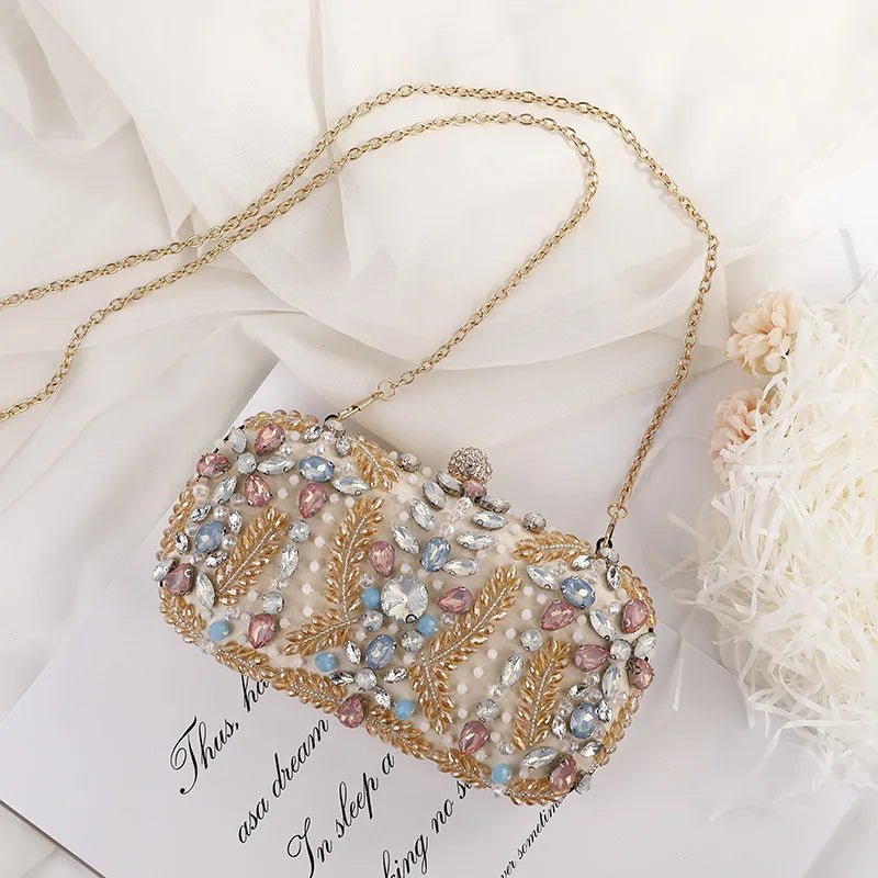 Crystal Beaded Clutch with Chain Strap - Luzilly Bridal & Apparel