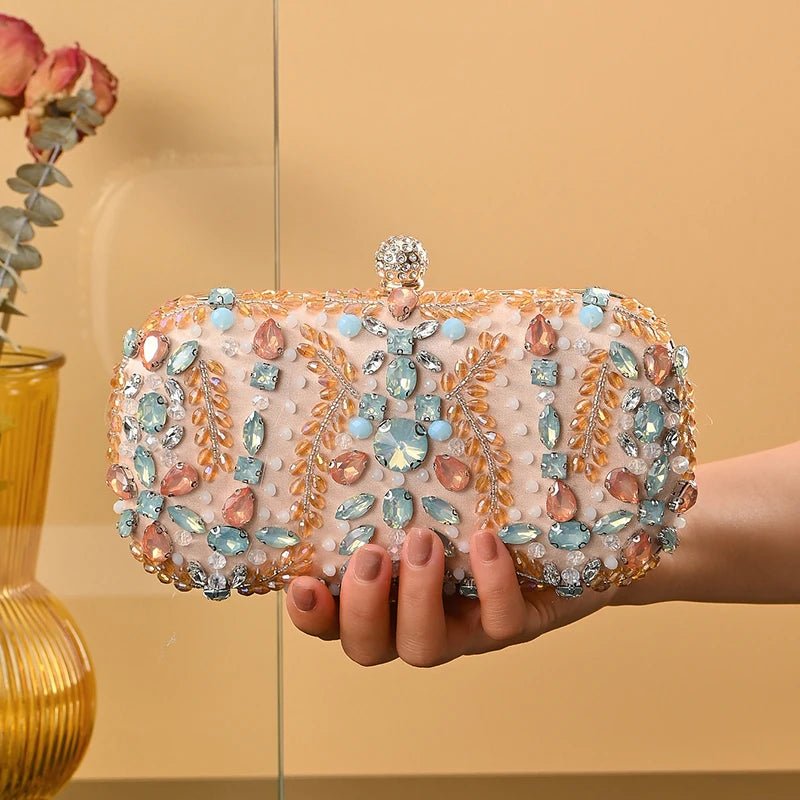 Crystal Beaded Clutch with Chain Strap - Luzilly Bridal & Apparel