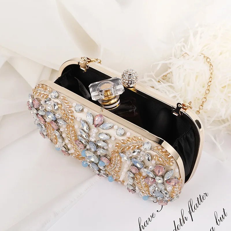 Crystal Beaded Clutch with Chain Strap - Luzilly Bridal & Apparel