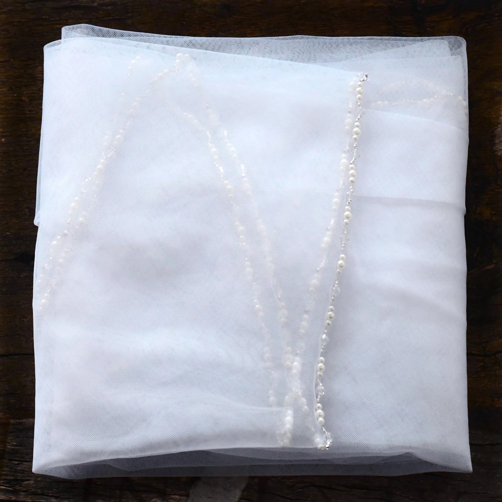 Crystal Beaded Fingertip Wedding Veil with Comb - Luzilly Bridal & Apparel