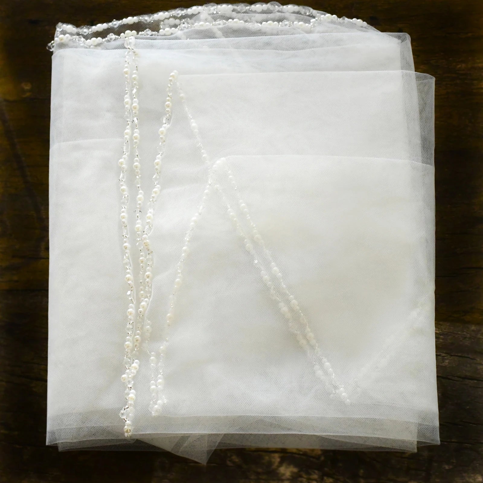 Crystal Beaded Fingertip Wedding Veil with Comb - Luzilly Bridal & Apparel