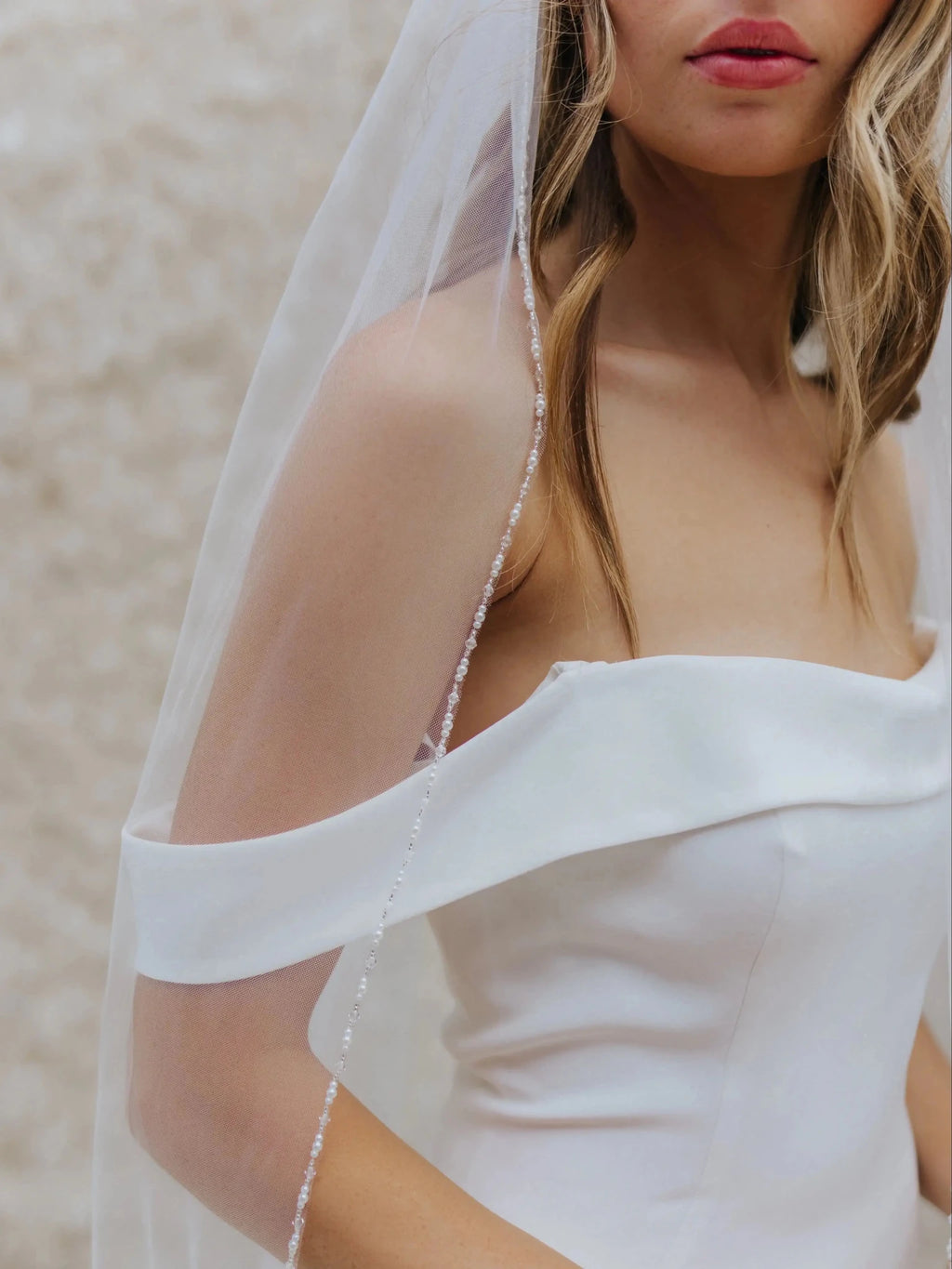 Crystal Beaded Fingertip Wedding Veil with Comb - Luzilly Bridal & Apparel