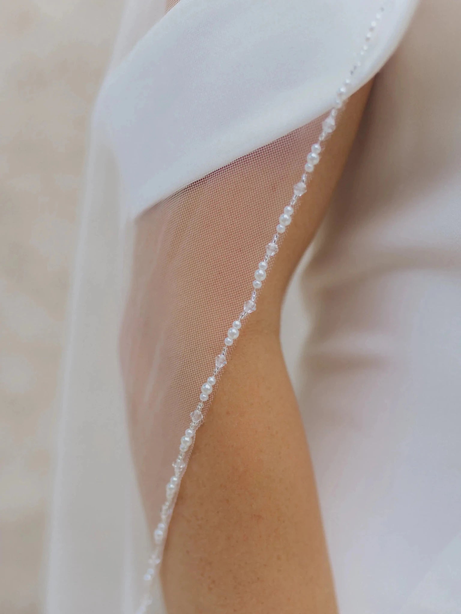 Crystal Beaded Fingertip Wedding Veil with Comb - Luzilly Bridal & Apparel