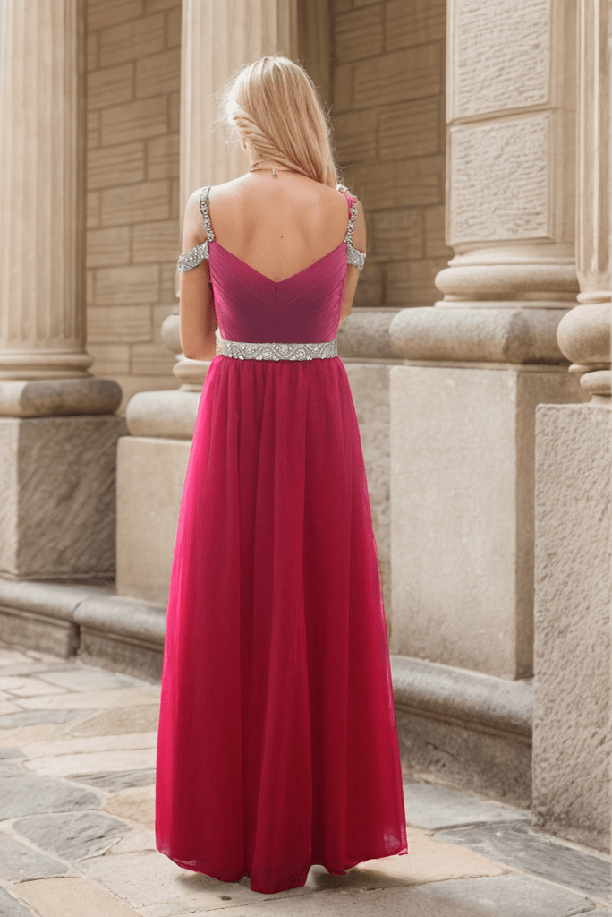 Crystal Beaded Off-shoulder Ruby Red Japanese A-line Soft Tulle Prom Dress - Luzilly Bridal & Apparel