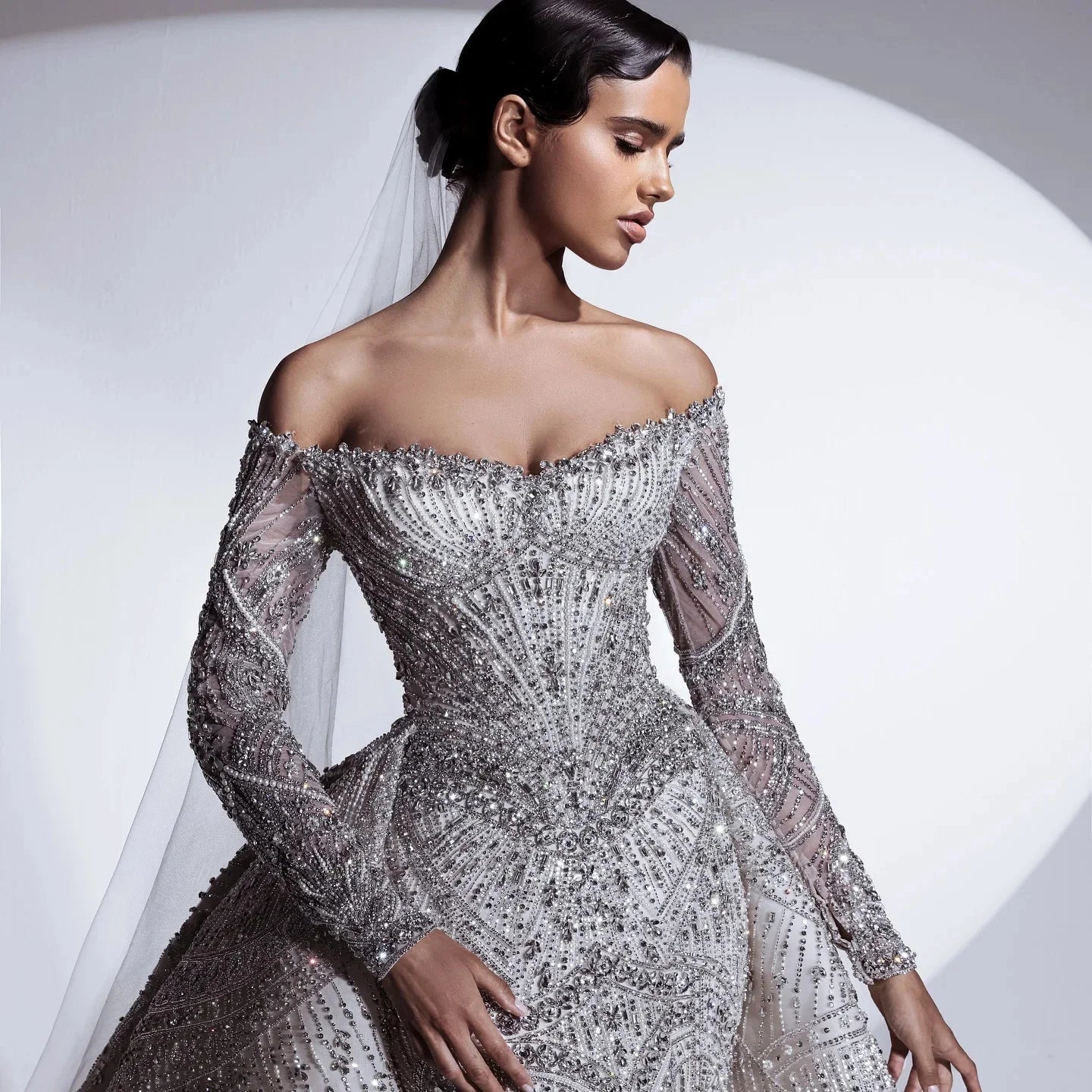 Crystal Beaded Sheath Wedding Gown with Detachable Train - Luzilly Bridal & Apparel