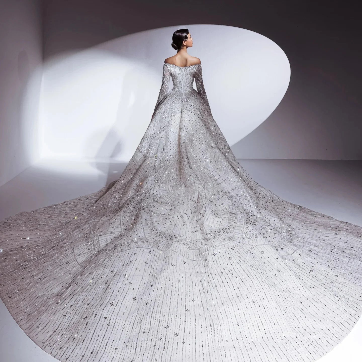 Crystal Beaded Sheath Wedding Gown with Detachable Train - Luzilly Bridal & Apparel