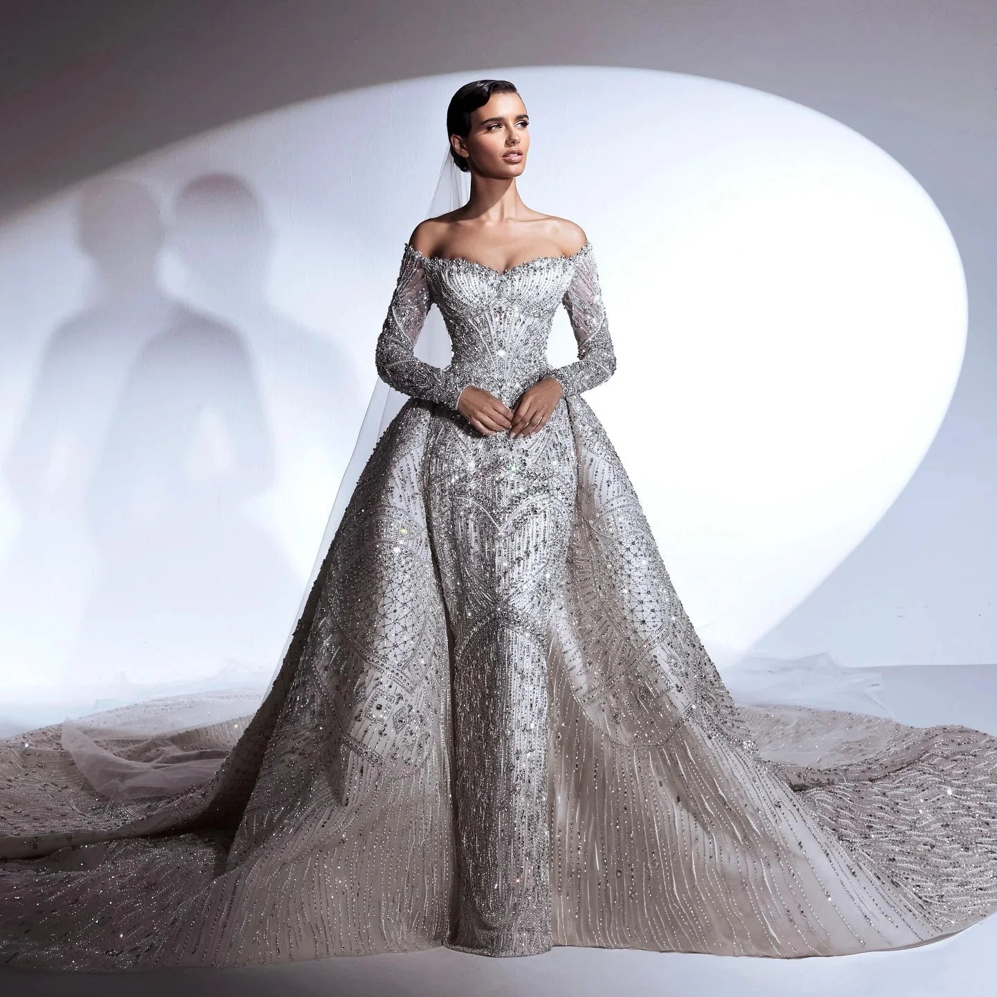 Crystal Beaded Sheath Wedding Gown with Detachable Train - Luzilly Bridal & Apparel