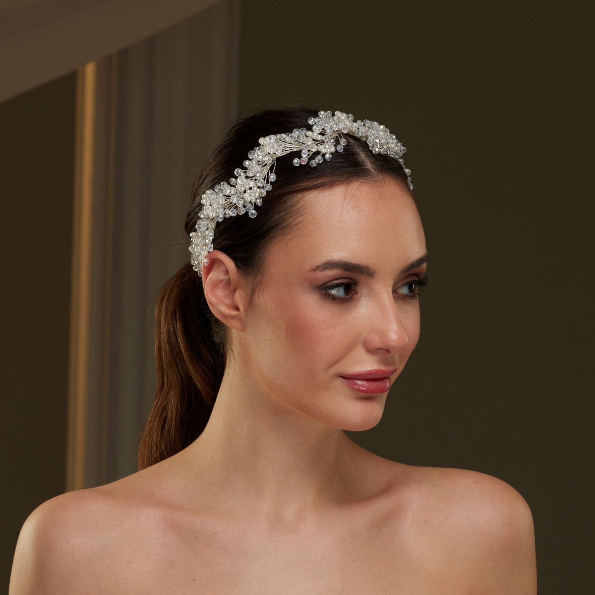 Crystal Beads and Pearl Bridal Hairvine - Luzilly Bridal & Apparel