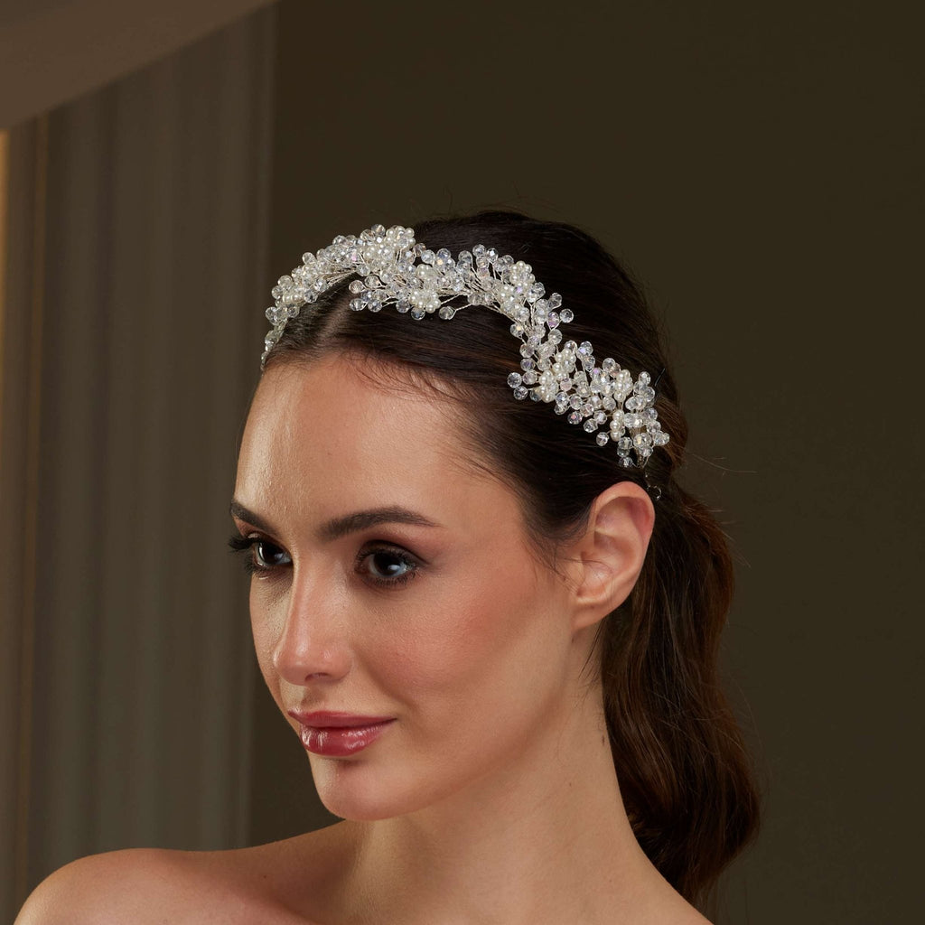 Crystal Beads and Pearl Bridal Hairvine - Luzilly Bridal & Apparel
