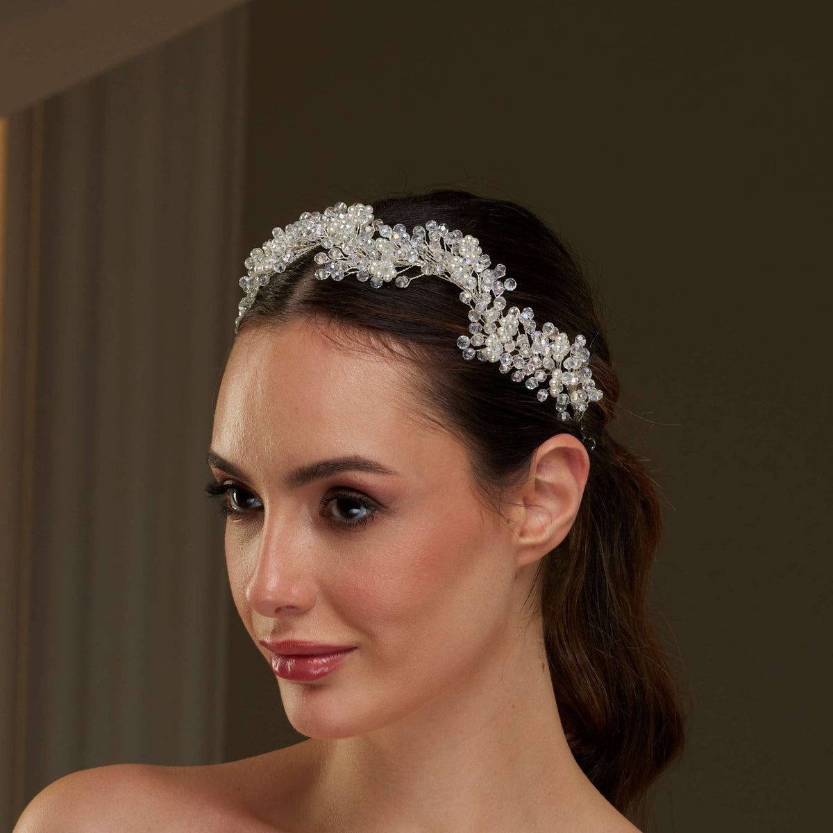 Crystal Beads and Pearl Bridal Hairvine - Luzilly Bridal & Apparel