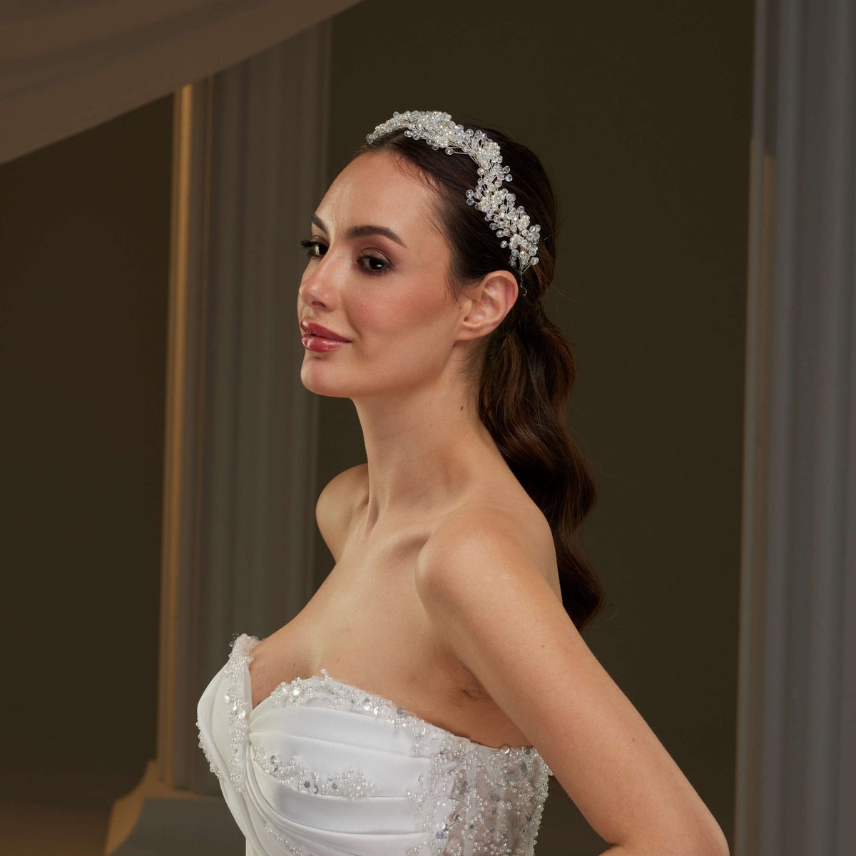 Crystal Beads and Pearl Bridal Hairvine - Luzilly Bridal & Apparel
