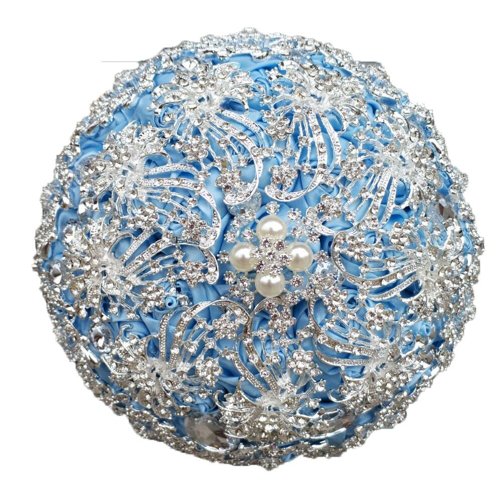 Crystal Bridal Bouquet with Ribbon Handle - Luzilly Bridal & Apparel
