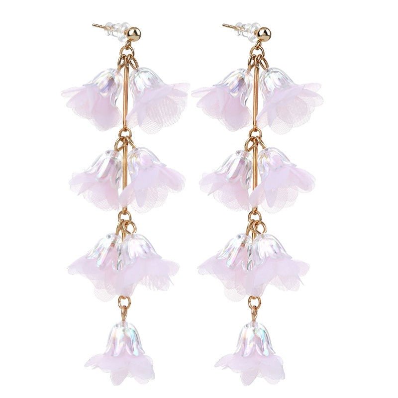 Crystal Flower Earrings Fabric Tassel Girl - Luzilly Bridal & Apparel