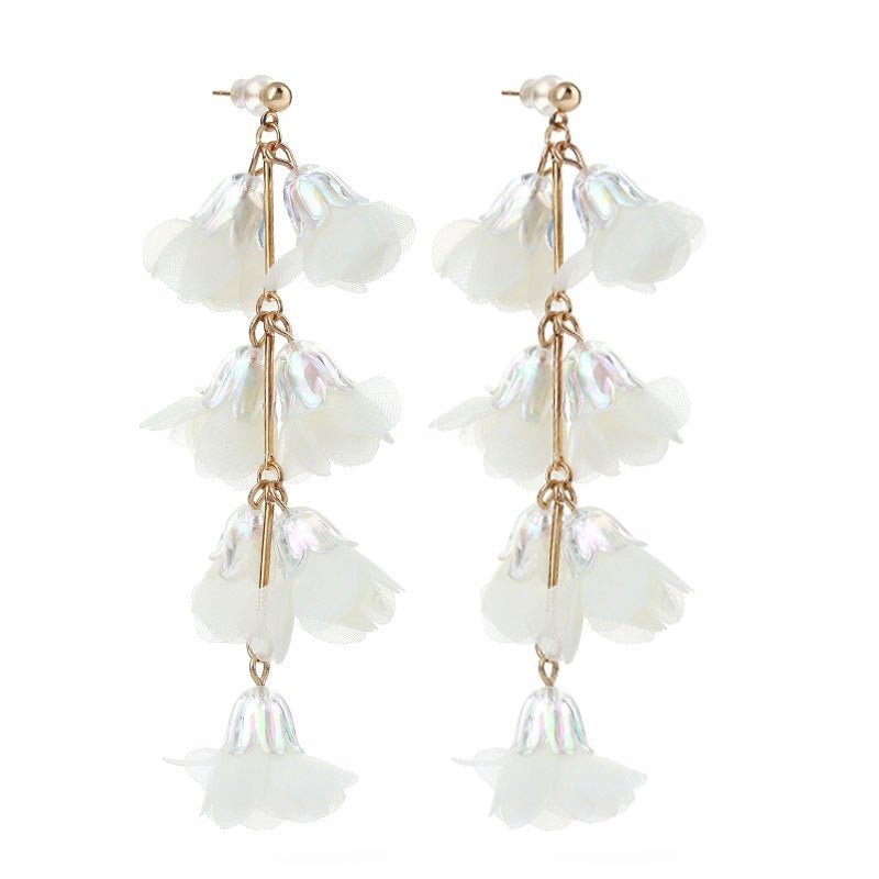 Crystal Flower Earrings Fabric Tassel Girl - Luzilly Bridal & Apparel