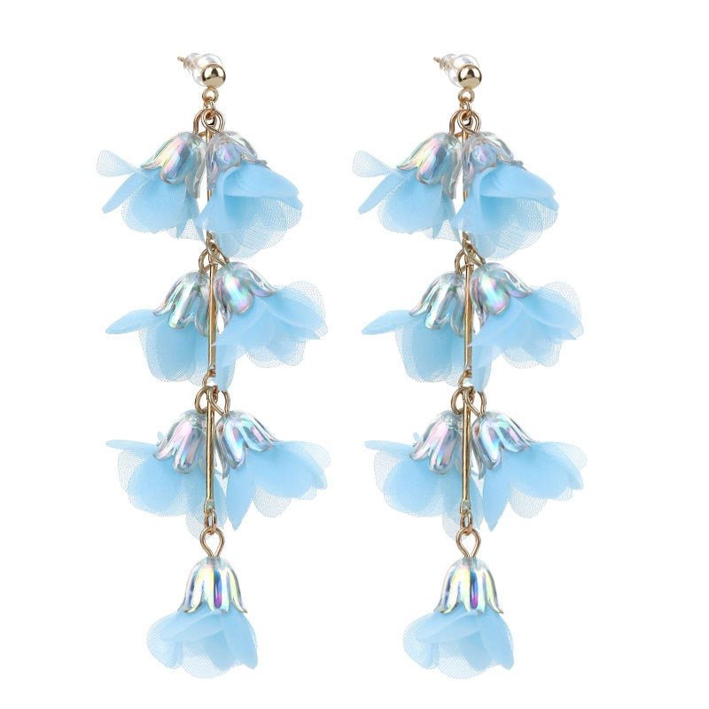 Crystal Flower Earrings Fabric Tassel Girl - Luzilly Bridal & Apparel
